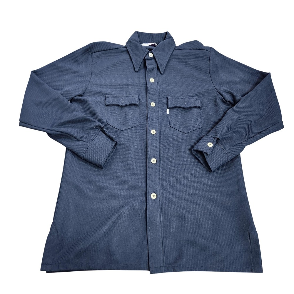 Levi's Shirt Mens L Blue Solid Long Sleeve Button Thermal Pockets Knit Casual